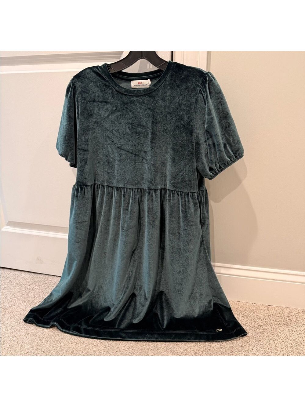 Vineyard Vines Dark Green Velvet Kids Dress